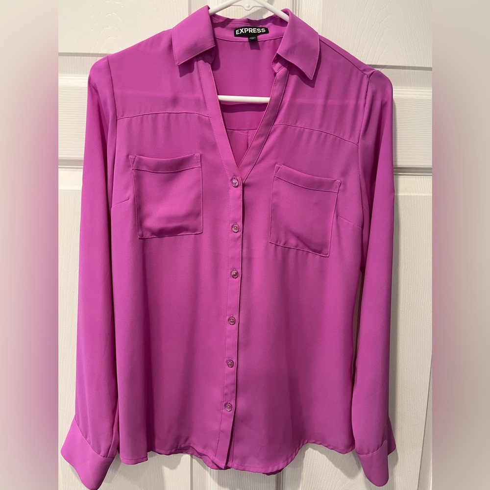 Express Women's Fuchsia Button-Down Shirt